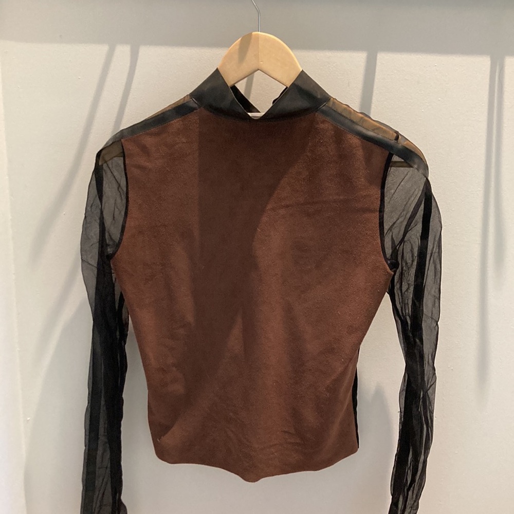 Vintage 90s mesh faux leather and faux suede top - Picture 4 of 6
